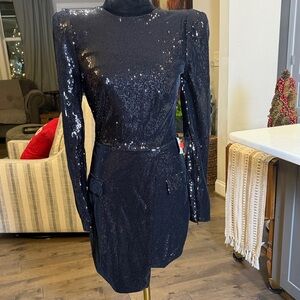 Mac Duggal Black Sequin Long Sleeve Dress